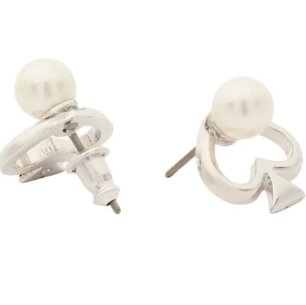 NEW NWT Kate Spade ♠️ Statement Spade Pearl silver Stud earrings